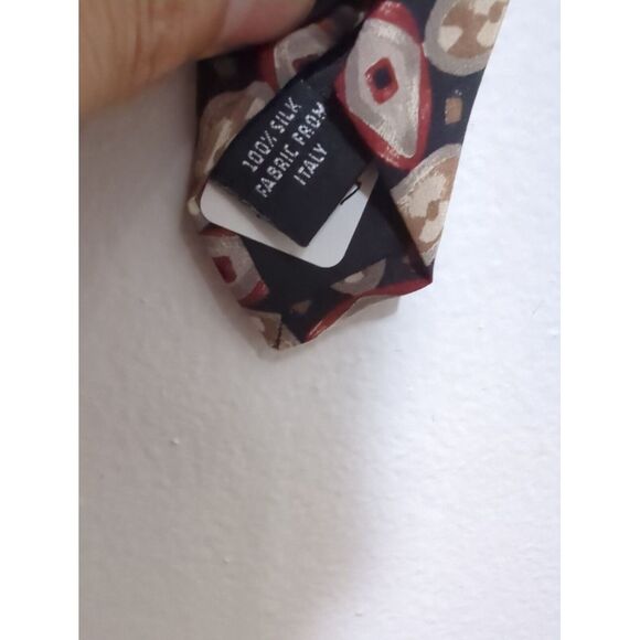 Geoffrey Beene Mens 100% Silk Tie Necktie Brown Red Abstract - Picture 4 of 6